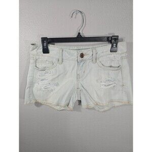 American Eagle Light wash Low rise Denim Mini Shorts Size 10 Distressed Y2K AC